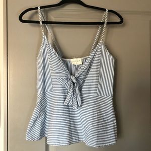 Vestique white and blue striped tank- tie front